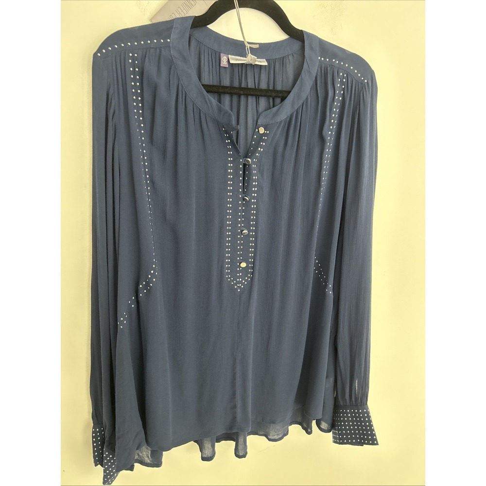 Jennifer Lopez Women's XL NWT Navy Studded Chiffon Long Sleeve Blouse 100% Rayon - Picture 11 of 11